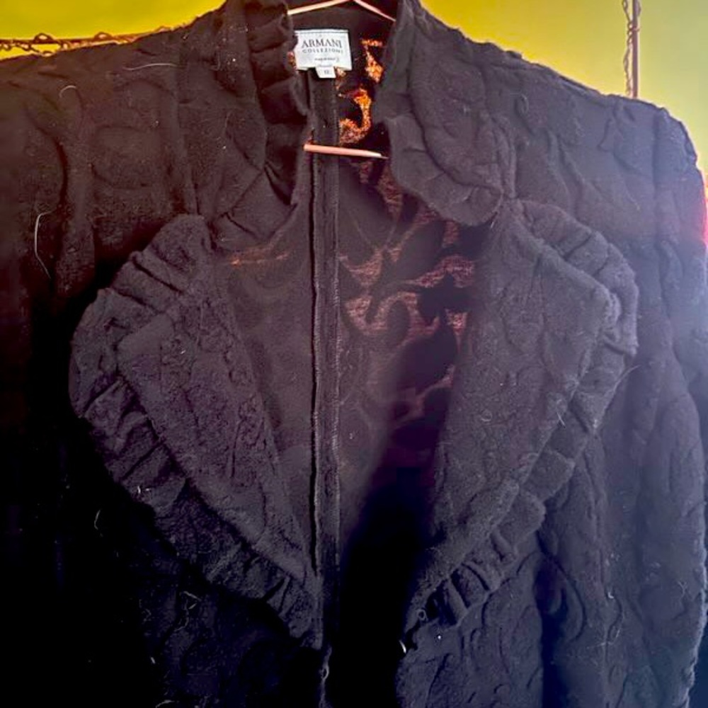 ARMANI #BLAZER #velvet #wool #lace romantic cutaway ruffled blazer pristine 2002